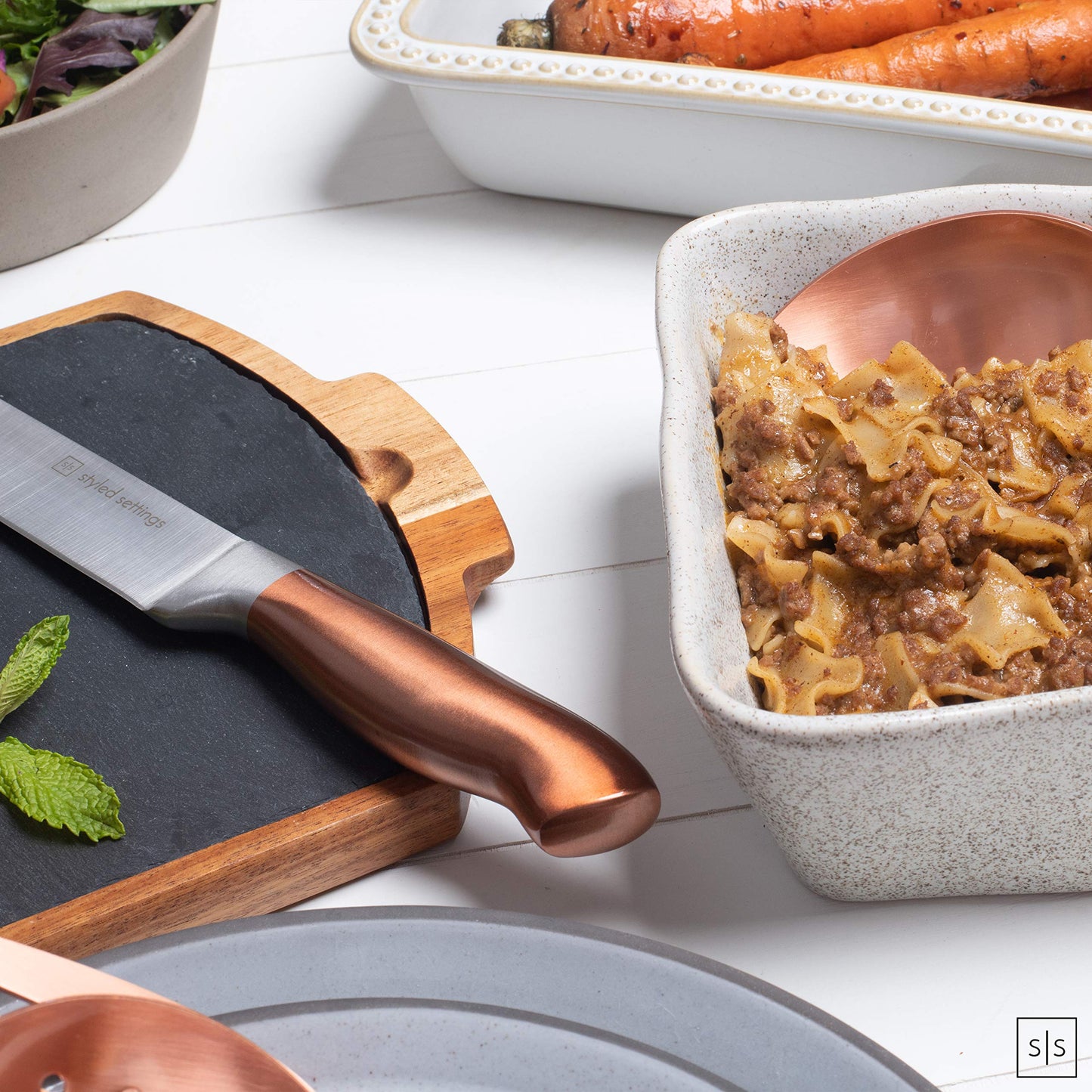 Styled Settings Gold Knife Set with Block and Built-In Sharpener, 14-Piece