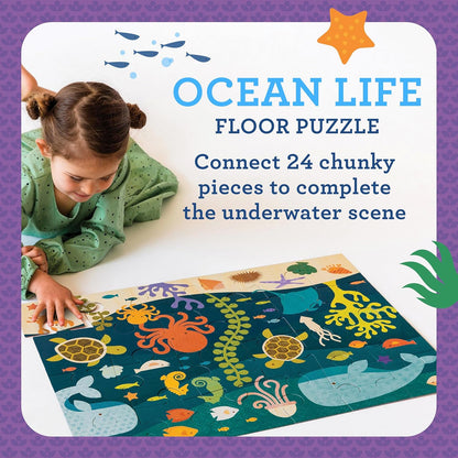 Petit Collage Floor Puzzle Ocean Life 24 Pieces | Large Puzzle for Kids | Completed Puzzle 18" x 24" | Great Gift for Kids Ages 3+