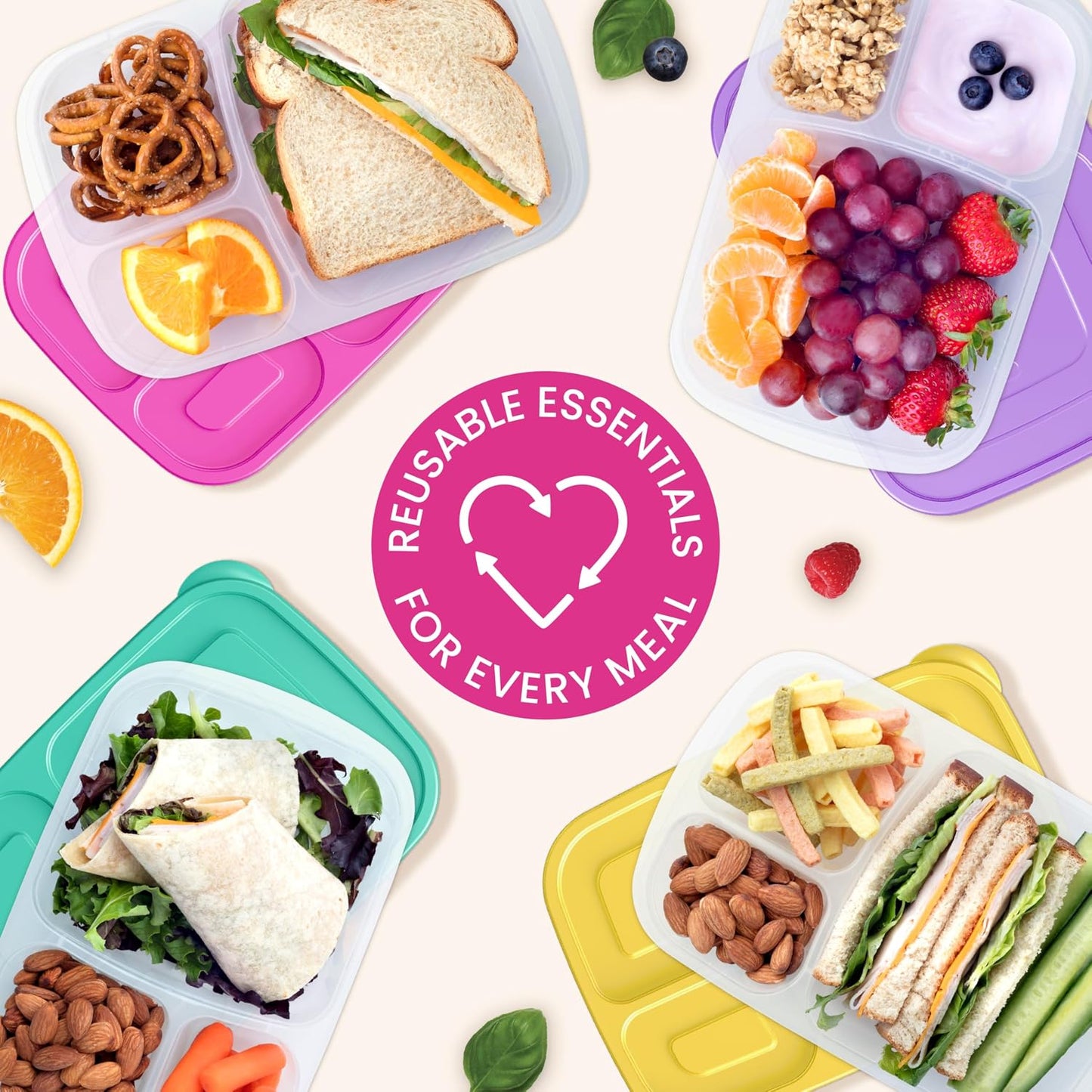 Bentgo Easyboxes - Original Stackable Lunch Boxes - Reusable 3-Compartment Food Containers