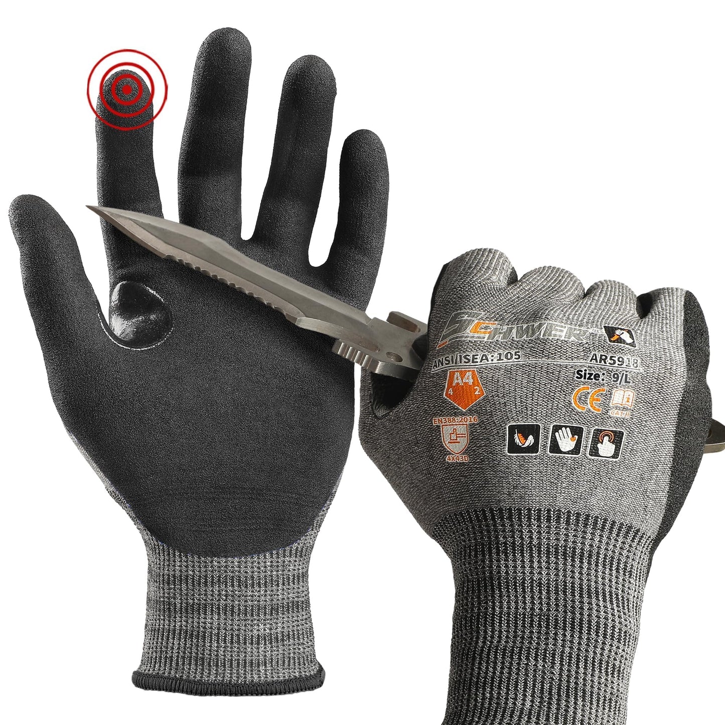 Schwer A4 AIR-SKIN Cut Resistant Work Gloves with Extreme Lightweight & Thin, Grip Glove for Fishing, Refined Work, Gardening Gloves for Yard, Touchscreen, 3D-Comfort Fit, Men Women Gifts, AR3900, L