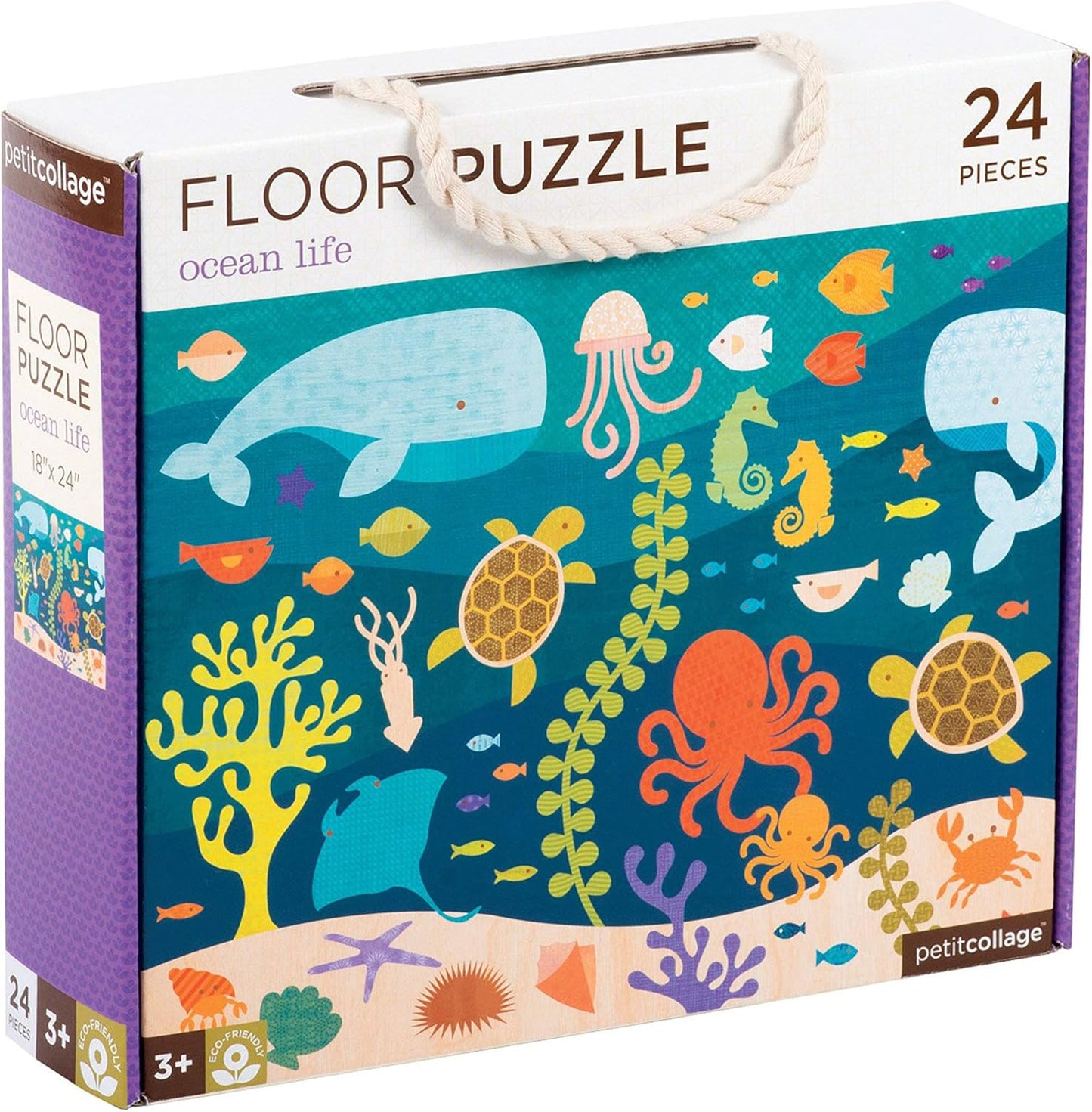 Petit Collage Floor Puzzle Ocean Life 24 Pieces | Large Puzzle for Kids | Completed Puzzle 18" x 24" | Great Gift for Kids Ages 3+