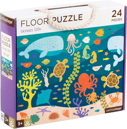 Petit Collage Floor Puzzle Ocean Life 24 Pieces | Large Puzzle for Kids | Completed Puzzle 18" x 24" | Great Gift for Kids Ages 3+