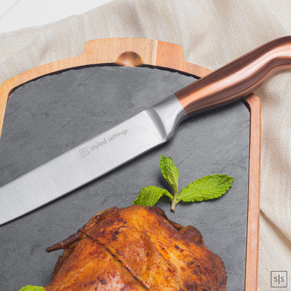 Styled Settings Gold Knife Set with Block and Built-In Sharpener, 14-Piece