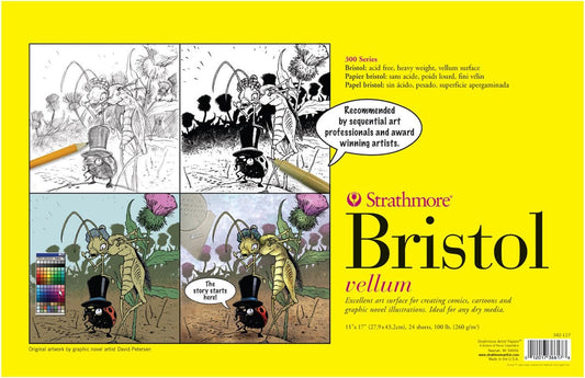 Strathmore 300 Series Bristol Paper Pad, Smooth, Tape Bound, 14x17 inches, 20 Sheets (100lb/270g) - Artist Paper for Adults and Students - Markers, Pen and Ink