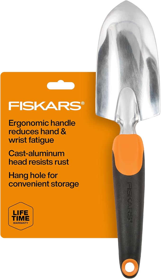 Fiskars 3-in-1 Garden Tool Set, Polished Cast-Aluminum Heads for Rust Resistance, Heavy-Duty Trowel, Transplanter & Cultivator for Digging and Planting, Non-Slip SoftGrip Handles Reduce Fatigue