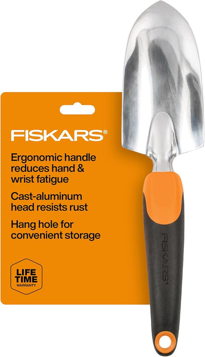 Fiskars 3-in-1 Garden Tool Set, Polished Cast-Aluminum Heads for Rust Resistance, Heavy-Duty Trowel, Transplanter & Cultivator for Digging and Planting, Non-Slip SoftGrip Handles Reduce Fatigue