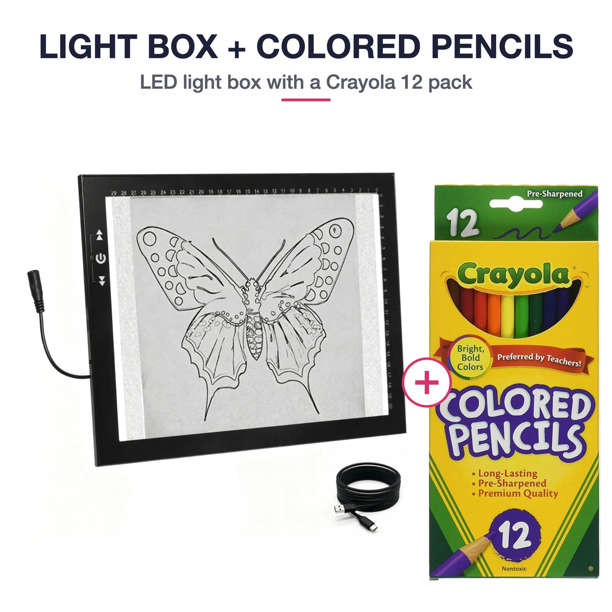 LED light box bundle with a Crayola 12 pack of colored pencils
