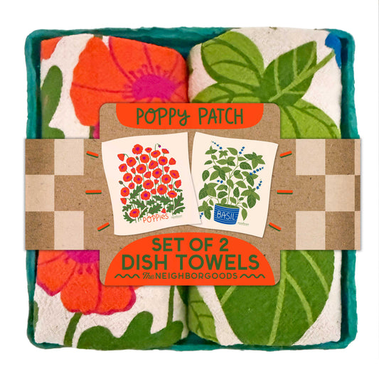 POPPY PATCH (Poppies, Basil) - Tea Towel Set of 2