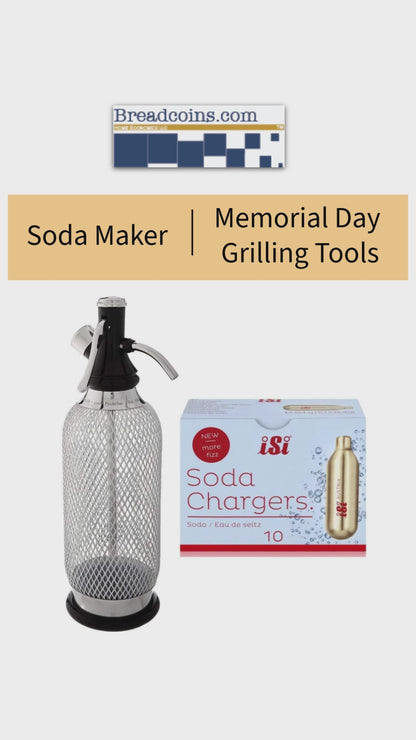 iSi Classic Steel Mesh SodaMaker Bottle (1 Quart) with CO2 Soda Siphon Chargers (10-Pack) Bundle - For making sparkling water beverages