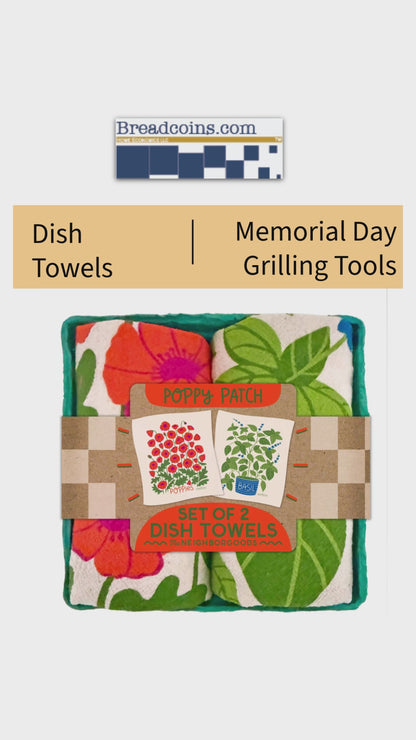 POPPY PATCH (Poppies, Basil) - Tea Towel Set of 2